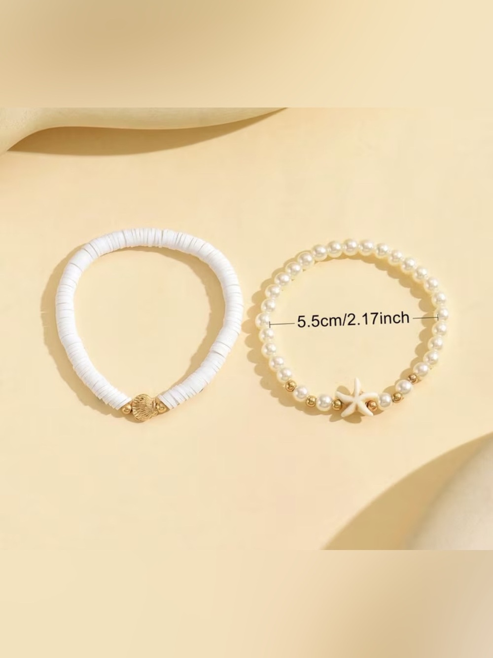 Gold Shell & Starfish Layered White Beaded Necklaces and Bracelets Set - Picture 3 of 6